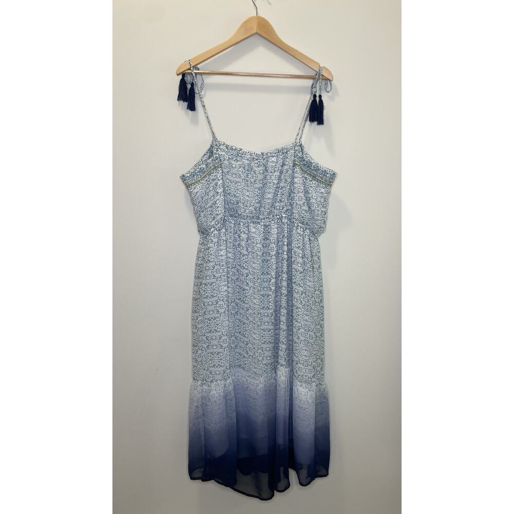 Knox Rose Boho Midi Dress Embroidered Cottage Tassel Tie Shoulder Blue Ombre XXL - Picture 9 of 12